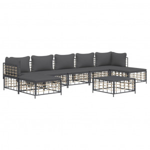 8 pcs conjunto lounge de jardim c/ almofadões vime PE antracite H