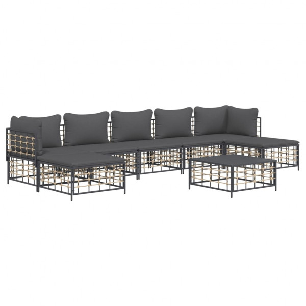 8 pcs conjunto lounge de jardim c/ almofadões vime PE antracite M 2