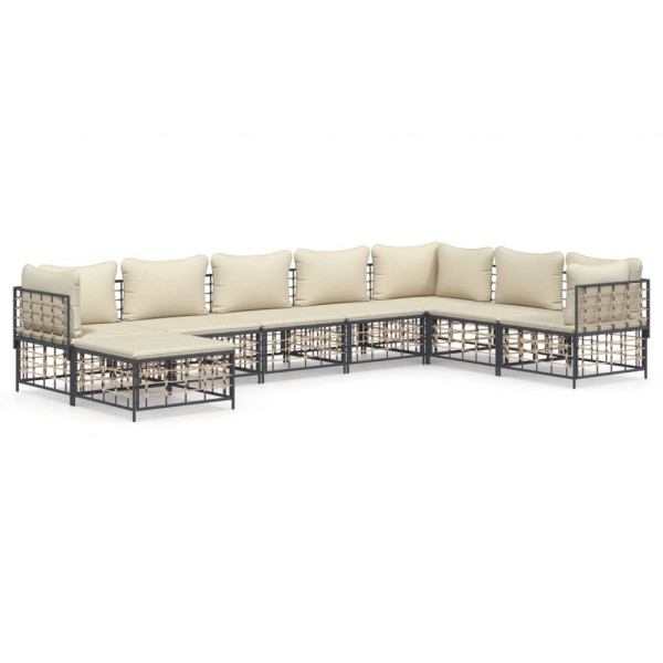 8 pcs conjunto lounge de jardim c/ almofadões vime PE antracite D