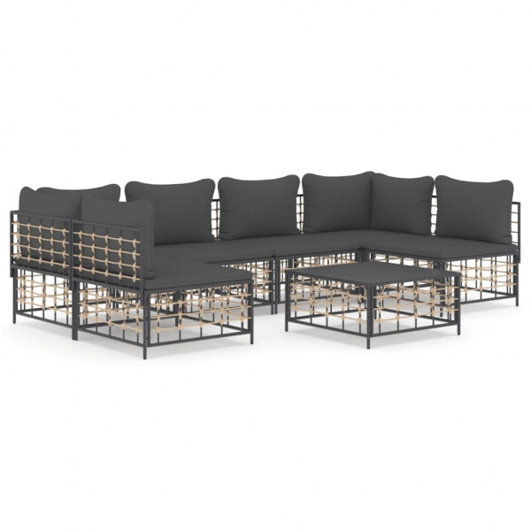 7 pcs conjunto lounge de jardim c/ almofadões vime PE antracite D