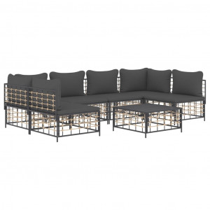 7 pcs conjunto lounge de jardim c/ almofadões vime PE antracite H