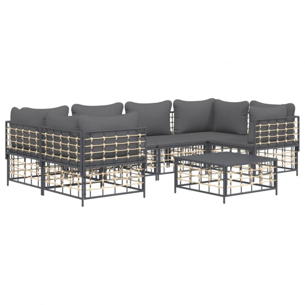 Set muebles de jardín 7 pzas y cojines ratán PE gris antracita M 2