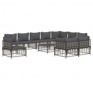 11pcs conjunto lounge de jardim c/ almofadões vime PE antracite H