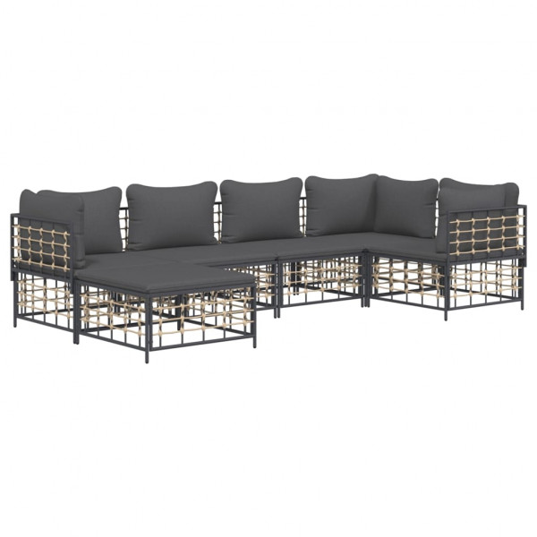 6 pcs conjunto lounge de jardim c/ almofadões vime PE antracite M 2