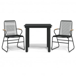 3 pcs conjunto de jantar para jardim vime PVC preto H