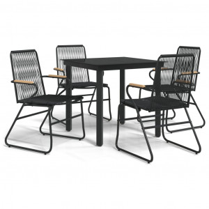 Juego de comedor de jardín 5 piezas ratán PVC negro H
