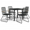 Juego de comedor de jardín 5 piezas ratán PVC negro 2