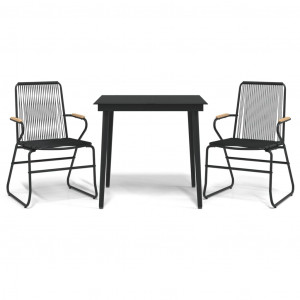 Juego de comedor de jardín 3 piezas ratán PVC negro H