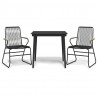 Juego de comedor de jardín 3 piezas ratán PVC negro 2