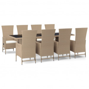 Set comedor de jardín 9 pzas con cojines ratán sintético beige H