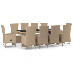 Set comedor de jardín 11 pzas con cojines ratán sintético beige H