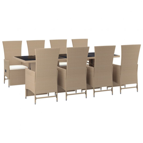 Set comedor de jardín 9 pzas con cojines ratán sintético beige M 3
