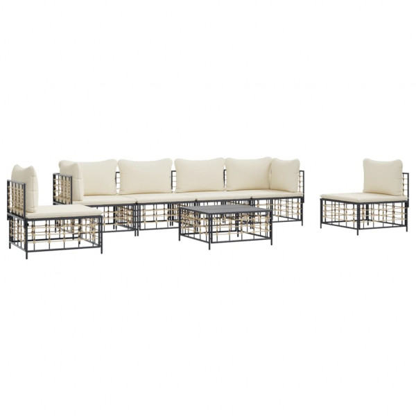 Set muebles de jardín 7 pzas y cojines ratán PE gris antracita M 2