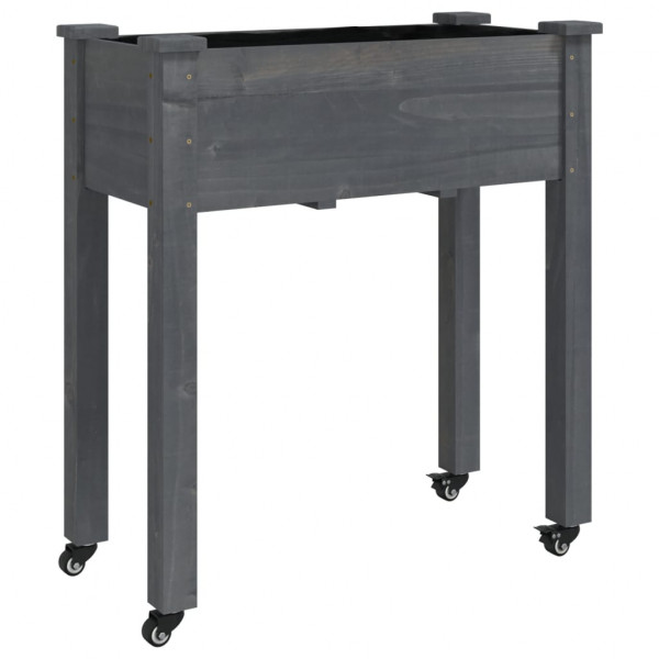 Jardinera con forro y ruedas madera de abeto gris 71x37x80 cm M 2
