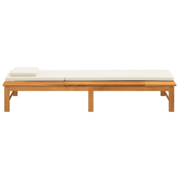 Tumbona con cojín blanco crema y almohada madera maciza acacia M 5