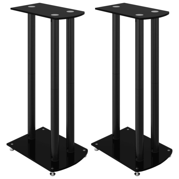 Soportes de altavoces 2 uds vidrio templado negro 3 pilares M 2