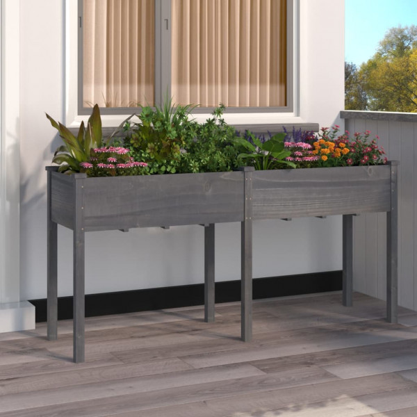 Jardinera con forro madera maciza de abeto gris 161x45x76 cm D