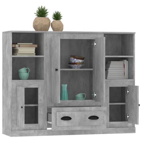 Aparador alto 3 piezas madera contrachapada gris hormigón M 5