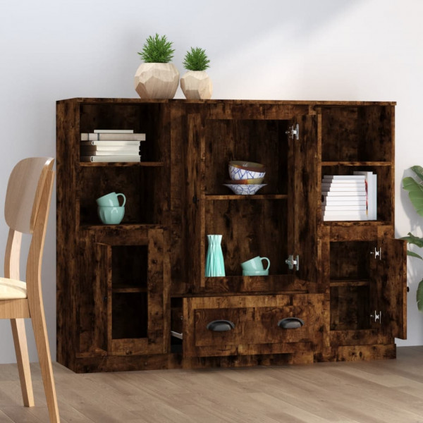 Aparador alto 3 piezas madera contrachapada roble ahumado M 3