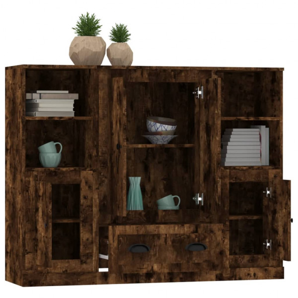 Aparador alto 3 piezas madera contrachapada roble ahumado M 5