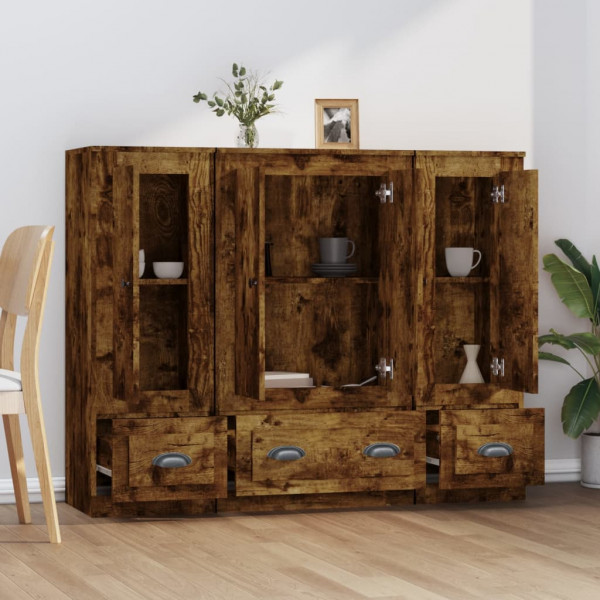 Aparador alto 3 piezas madera contrachapada roble ahumado M 3