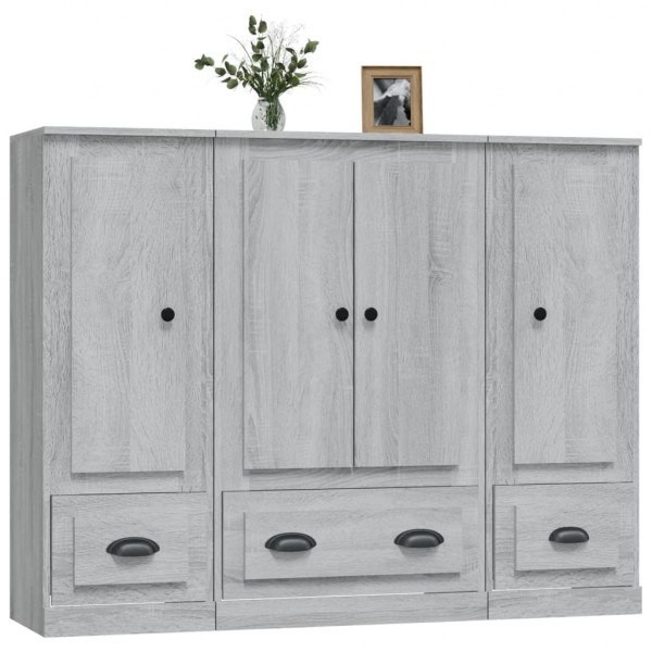 Aparador alto 3 piezas madera contrachapada gris Sonoma M 4