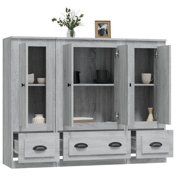 Aparador alto 3 piezas madera contrachapada gris Sonoma M 5