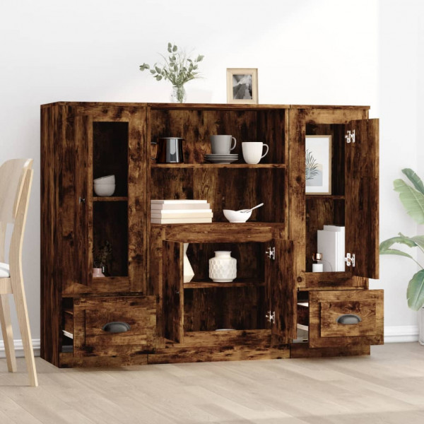 Aparador alto 3 piezas madera contrachapada roble ahumado M 3