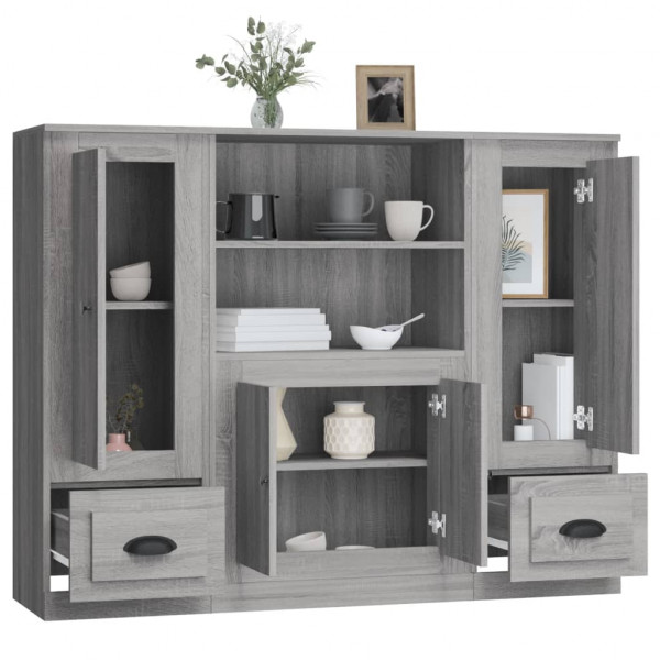 Aparador alto 3 piezas madera contrachapada gris Sonoma M 5