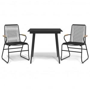3 pcs conjunto de jantar para jardim vime PVC preto H