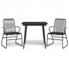 Juego de comedor de jardín 3 piezas ratán PVC negro 2