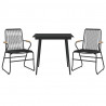 Juego de comedor de jardín 3 piezas ratán PVC negro 3