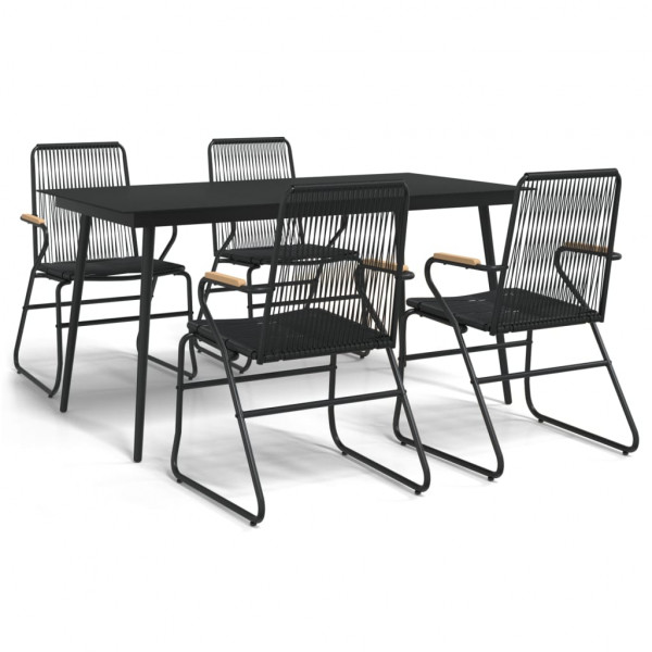 Juego de comedor de jardín 5 piezas ratán PVC negro M 2
