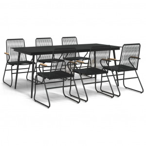 Juego de comedor para jardín 7 piezas ratán PVC negro H