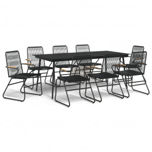 Juego de comedor de jardín 9 piezas ratán PVC negro H