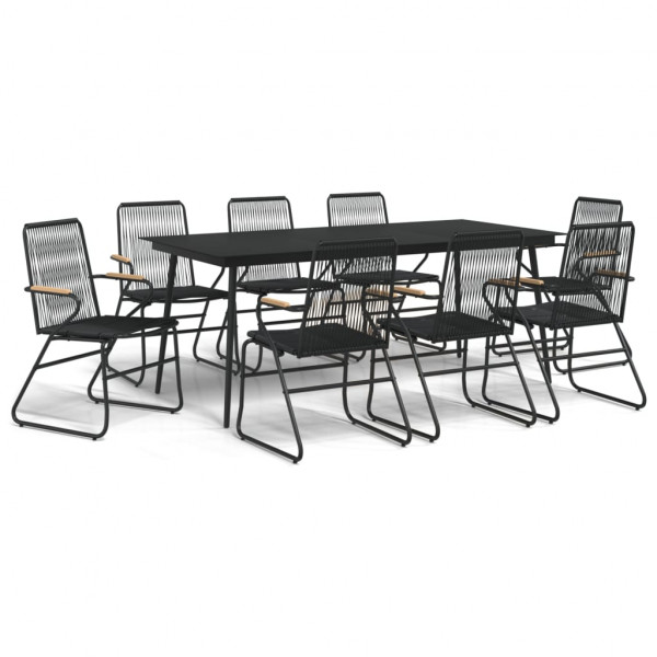 Juego de comedor de jardín 9 piezas ratán PVC negro M 2