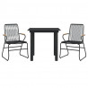 3 pcs conjunto de jantar para jardim vime PVC preto 3