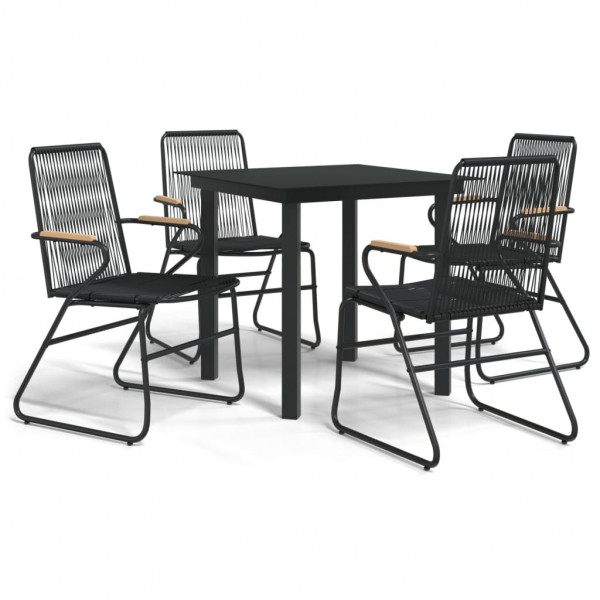 Juego de comedor de jardín 5 piezas ratán PVC negro M 2