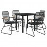 Juego de comedor de jardín 5 piezas ratán PVC negro 3