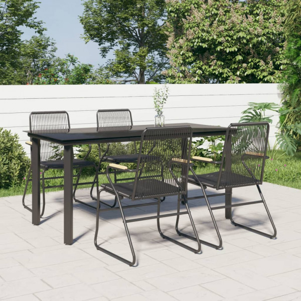 Juego de comedor de jardín 5 piezas ratán PVC negro D