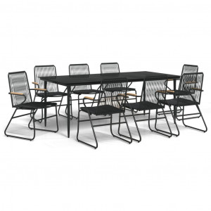 9 pcs conjunto de jantar para jardim vime de PVC preto H