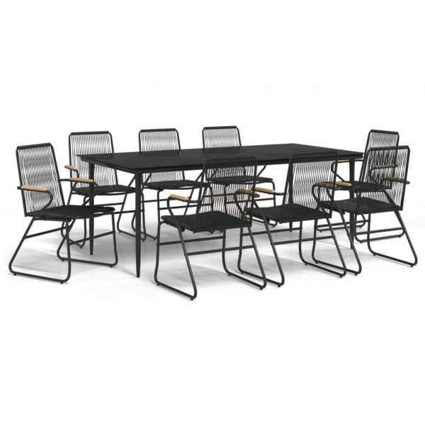Juego de comedor de jardín 9 piezas ratán PVC negro M 2