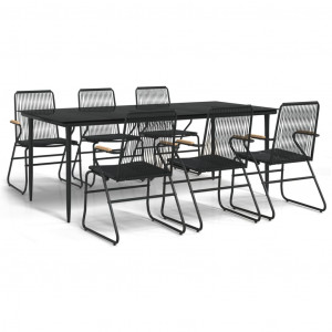 7 pcs conjunto de jantar para jardim vime de PVC preto H