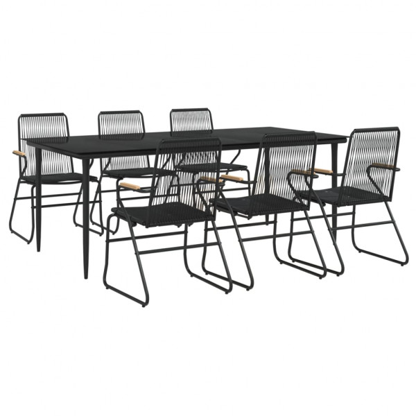 Juego de comedor para jardín 7 piezas ratán PVC negro M 3