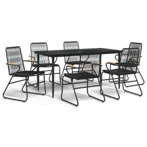 7 pcs conjunto de jantar para jardim vime de PVC preto H