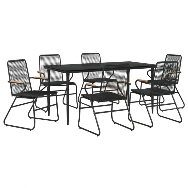 Juego de comedor para jardín 7 piezas ratán PVC negro M 3