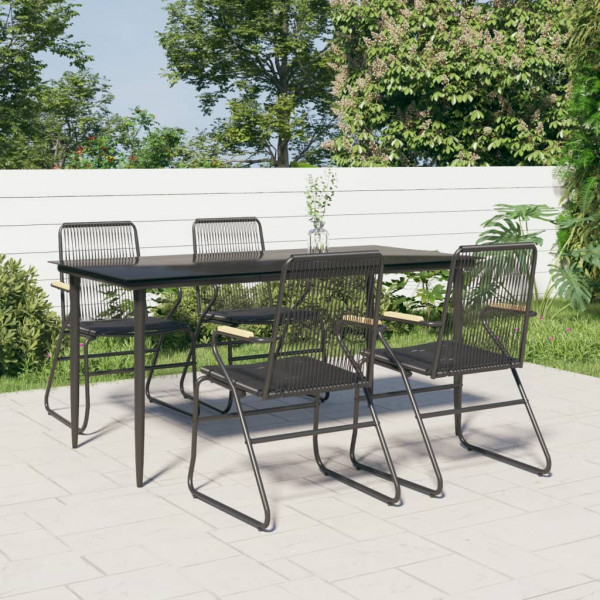 Juego de comedor de jardín 5 piezas ratán PVC negro D
