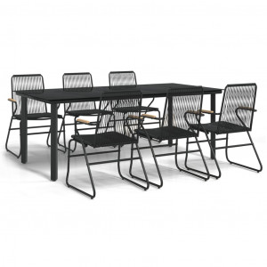 Juego de comedor para jardín 7 piezas ratán PVC negro H