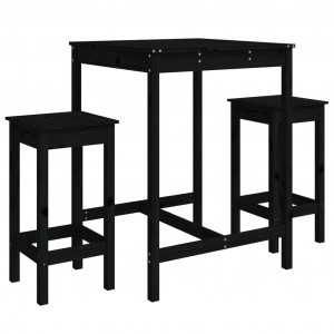 3 pcs conjunto de bar para jardim pinho maciço preto H