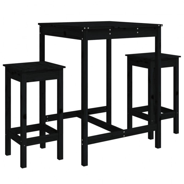 Set de mesa y taburetes altos jardín 3 pzas madera pino negro M 2